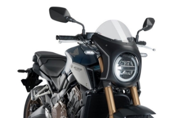 Toon details van Stuurkuipje zwart model retro fairing met ruitje Puig Honda CB650R '19- / CB1000R '18- Afbeeldingen van Stuurkuipje zwart model retro fairing met ruitje Puig Honda CB650R '19- / CB1000R '18-