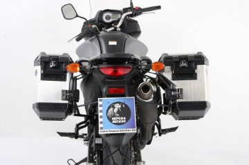 Toon details van Kofferset Hepco&Becker 'Cutout' met RVS rek en Xplorer koffers Suzuki DL650 V-Strom '12-16 Afbeeldingen van Kofferset Hepco&Becker 'Cutout' met RVS rek en Xplorer koffers Suzuki DL650 V-Strom '12-16