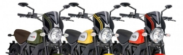 Toon details van Vervangingsruit naked bike met zwart kuipje Puig diverse Ducati Scrambler modellen Afbeeldingen van Vervangingsruit naked bike met zwart kuipje Puig diverse Ducati Scrambler modellen