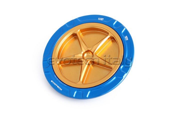 Afbeeldingen van Tankdop met schroefdop van Evotech voor Aprilia / Ducati / MV Agusta blauw/goud