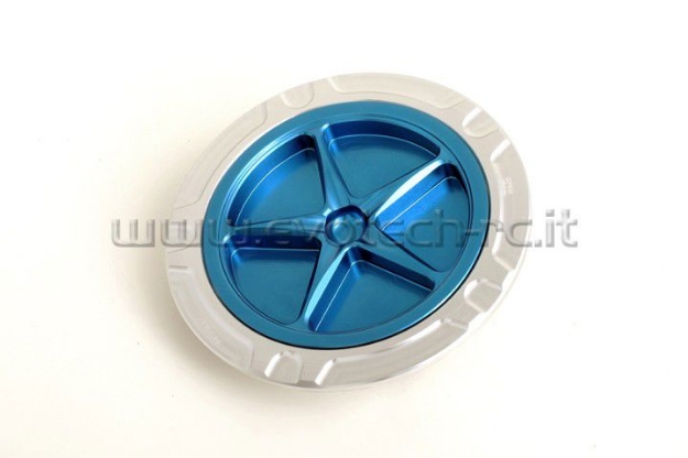 Afbeeldingen van Tankdop met schroefdop van Evotech voor Aprilia / Ducati / MV Agusta zilver/blauw