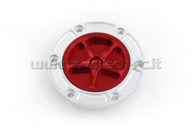 Afbeeldingen van Tankdop met schroefdop Evotech diverse Aprilia / KTM / MV Agusta / Triumph (ATB2) zilver/rood