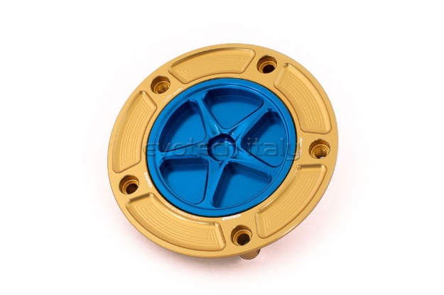 Afbeeldingen van Tankdop met schroefdop Evotech diverse Ducati modellen goud/blauw