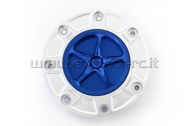 Afbeeldingen van Tankdop met schroefdop Evotech Honda zilver/blauw