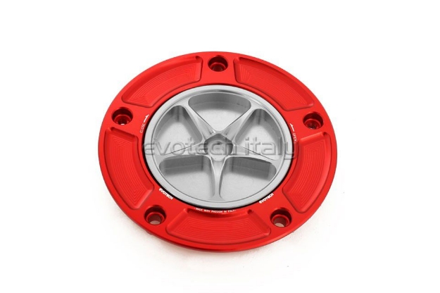 Afbeeldingen van Tankdop met schroefdop Evotech diverse Kawasaki modellen rood/zilver