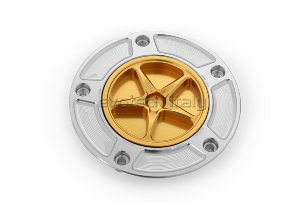 Afbeeldingen van Tankdop met schroefdop Evotech diverse Kawasaki modellen zilver/goud