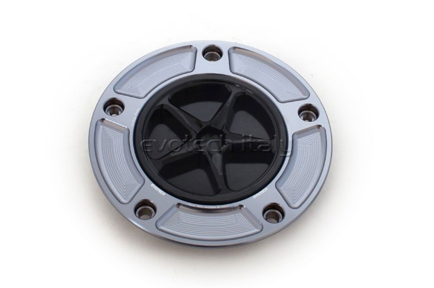 Afbeeldingen van Tankdop met schroefdop Evotech diverse Kawasaki modellen titanium/zwart