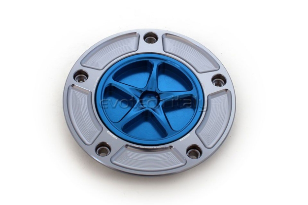 Afbeeldingen van Tankdop met schroefdop Evotech diverse Kawasaki modellen titanium/blauw