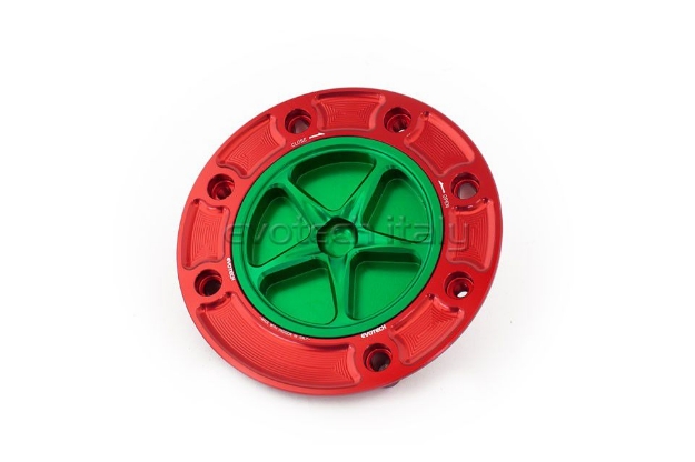 Afbeeldingen van Tankdop met schroefdop Evotech Suzuki 7 bouten (SU1) rood/groen