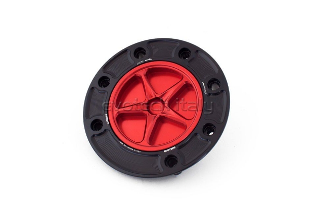 Afbeeldingen van Tankdop met schroefdop Evotech Suzuki 7 bouten (SU1) zwart/rood