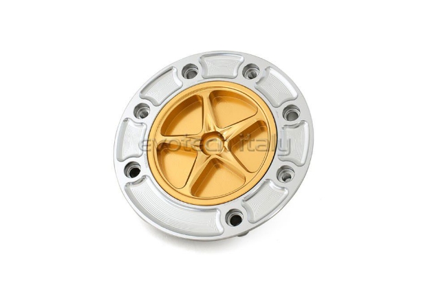 Afbeeldingen van Tankdop met schroefdop Evotech Suzuki 7 bouten (SU1) zilver/goud