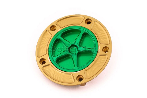 Afbeeldingen van Tankdop met schroefdop Evotech Suzuki 5 bouten (SU2) goud/groen