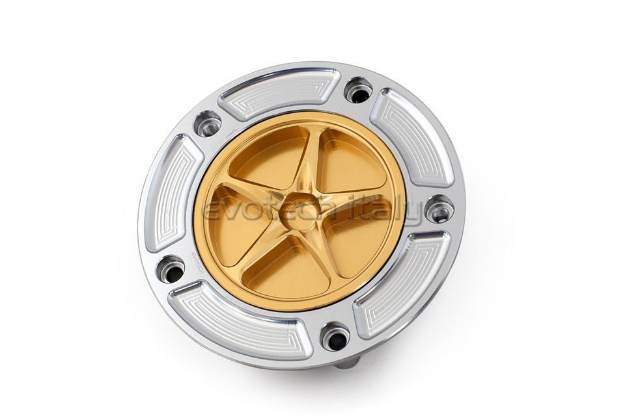 Afbeeldingen van Tankdop met schroefdop Evotech Suzuki 5 bouten (SU2) zilver/goud