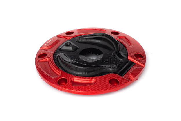 Afbeeldingen van Tankdop met sleutel opening van Evotech voor diverse Ducati en KTM modellen. rood - zwart