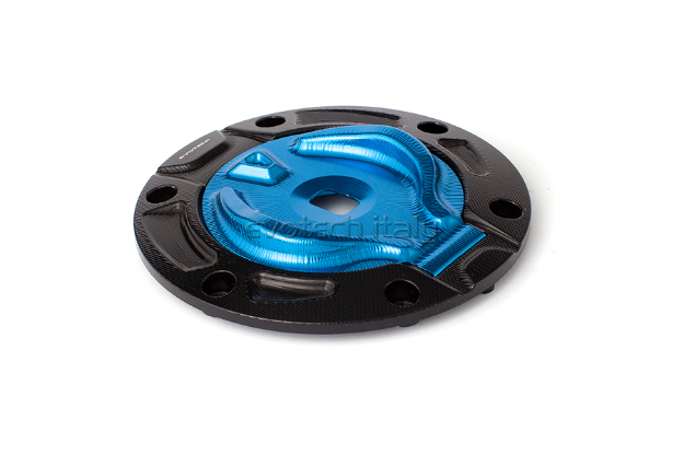 Afbeeldingen van Tankdop met sleutel opening van Evotech voor diverse Ducati en KTM modellen. zwart - blauw