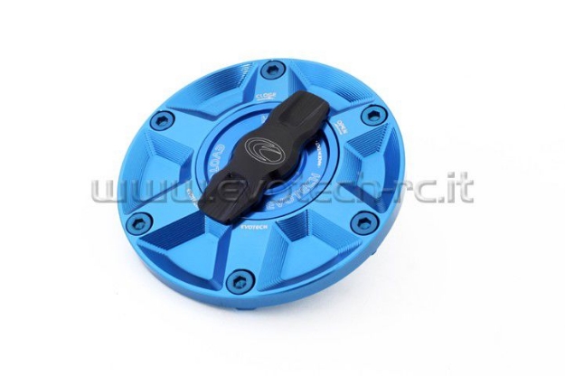 Afbeeldingen van Tankdop met snelsluiter van Evotech voor diverse Aprilia / Triumph / MV Agusta blauw/blauw