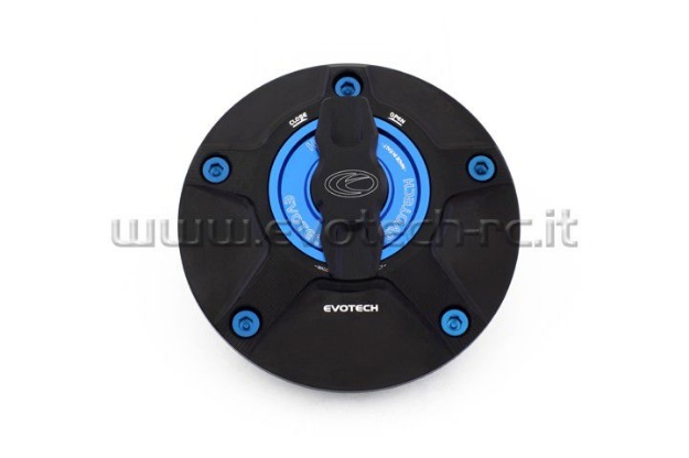 Afbeeldingen van Tankdop met snelsluiter van Evotech voor diverse Yamaha / Ducati / MV Agusta mat zwart/blauw