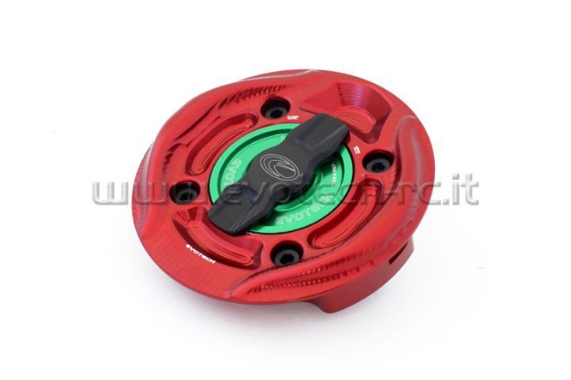 Afbeeldingen van Tankdop met snelsluiter van Evotech voor diverse Ducati modellen rood/groen