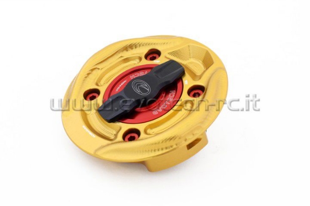 Afbeeldingen van Tankdop met snelsluiter van Evotech voor diverse Ducati modellen goud/rood