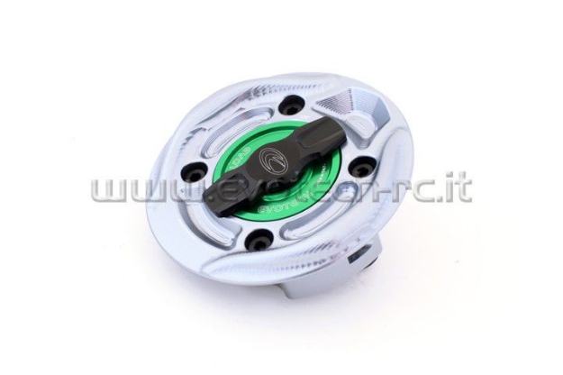 Afbeeldingen van Tankdop met snelsluiter van Evotech voor diverse Ducati modellen titanium/groen