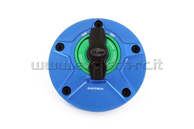 Afbeeldingen van Tankdop met snelsluiter van Evotech voor diverse Kawasaki modellen blauw/groen