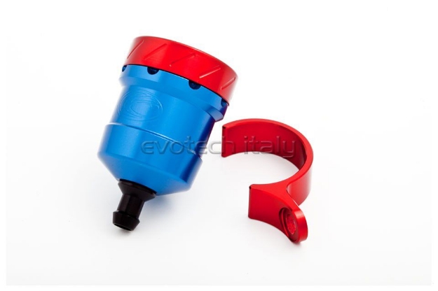 Afbeeldingen van Remvloeistofpotje aluminium 15ml Evotech blauw/rood
