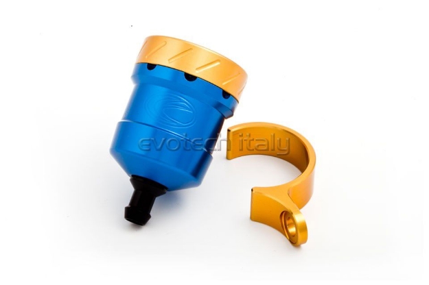 Afbeeldingen van Remvloeistofpotje aluminium 15ml Evotech blauw/goud