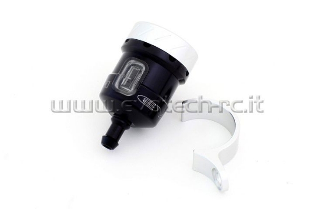 Afbeeldingen van Remvloeistofpotje aluminium met kijkglas 15ml Evotech mat zwart/zilver