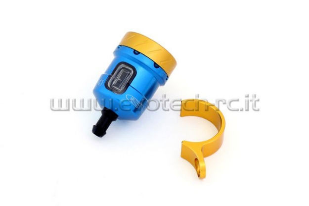 Afbeeldingen van Remvloeistofpotje aluminium met kijkglas 15ml Evotech blauw/goud