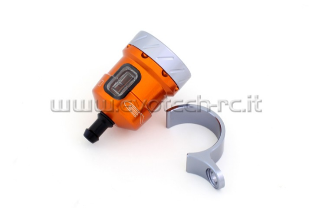 Afbeeldingen van Remvloeistofpotje aluminium met kijkglas 15ml Evotech oranje/titanium