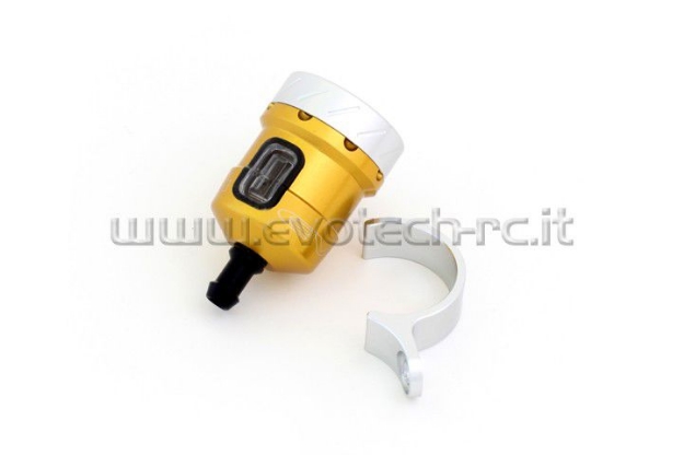 Afbeeldingen van Remvloeistofpotje aluminium met kijkglas 15ml Evotech goud/zilver