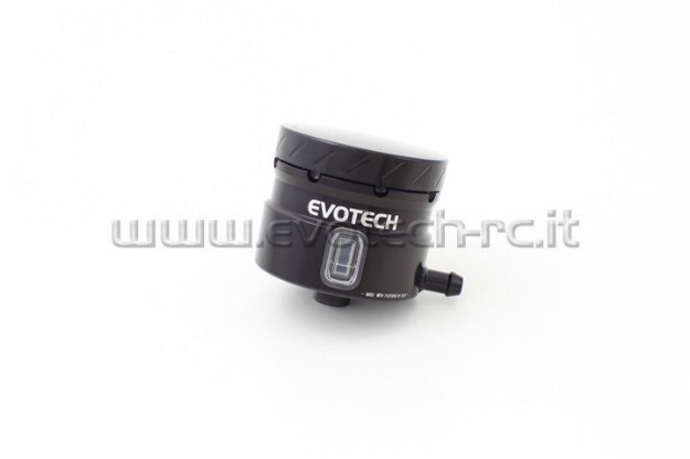 Afbeeldingen van Remvloeistofpotje groot 30ml met haakse uitgang Evotech zwart/zwart