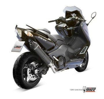 Toon details van MIVV compleet systeem met Stronger black steel RVS demper Yamaha T-MAX 530 '12-'16 Afbeeldingen van MIVV compleet systeem met Stronger black steel RVS demper Yamaha T-MAX 530 '12-'16
