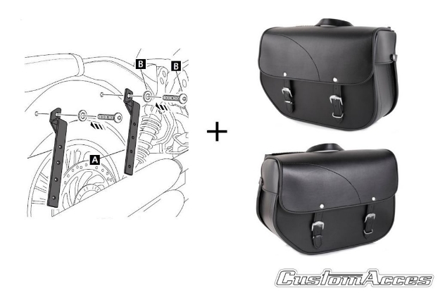 Afbeeldingen van Sant Louis zadeltassen zwart met universele bevestigingset Custom Acces