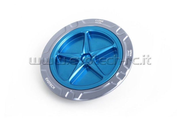 Afbeeldingen van Tankdop met schroefdop van Evotech voor Aprilia / Ducati / MV Agusta titanium/blauw