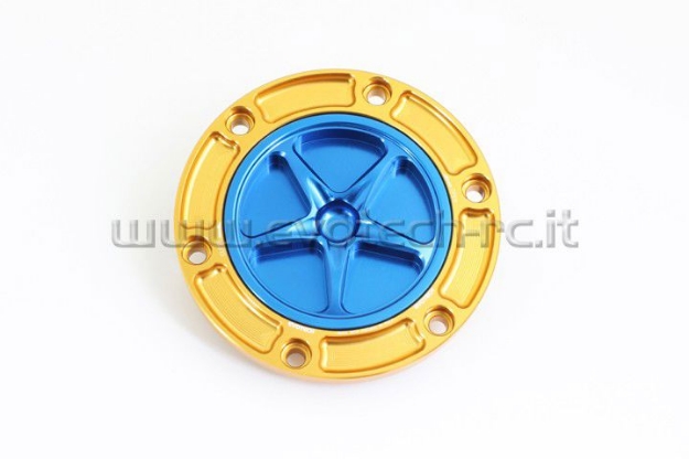 Afbeeldingen van Tankdop met schroefdop Evotech diverse Aprilia / KTM / MV Agusta / Triumph (ATB2) goud/blauw