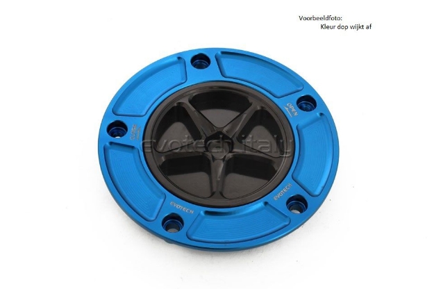 Afbeeldingen van Tankdop met schroefdop Evotech diverse Kawasaki modellen blauw/matzwart