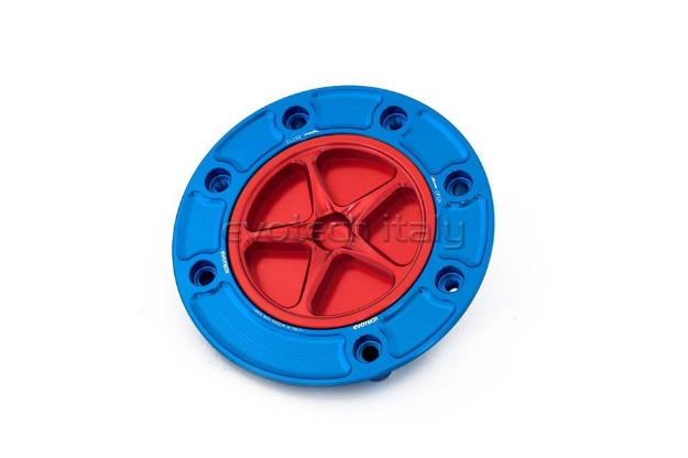 Afbeeldingen van Tankdop met schroefdop Evotech Suzuki 7 bouten (SU1) blauw/rood