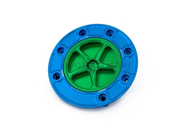 Afbeeldingen van Tankdop met schroefdop Evotech Suzuki 7 bouten (SU1) blauw/groen