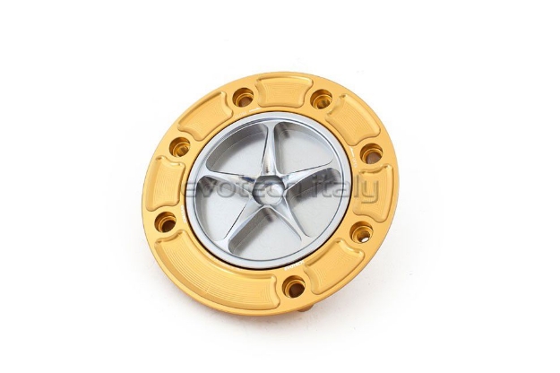 Afbeeldingen van Tankdop met schroefdop Evotech Suzuki 7 bouten (SU1) goud/zilver