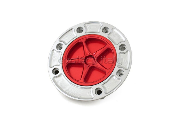 Afbeeldingen van Tankdop met schroefdop Evotech Suzuki 7 bouten (SU1) zilver/rood