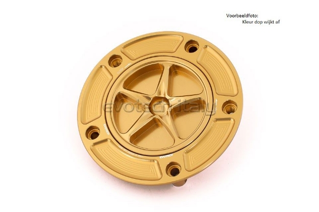 Afbeeldingen van Tankdop met schroefdop Evotech Suzuki 5 bouten (SU2) goud/oranje