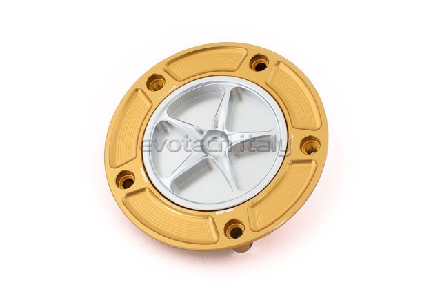 Afbeeldingen van Tankdop met schroefdop Evotech Suzuki 5 bouten (SU2) goud/zilver