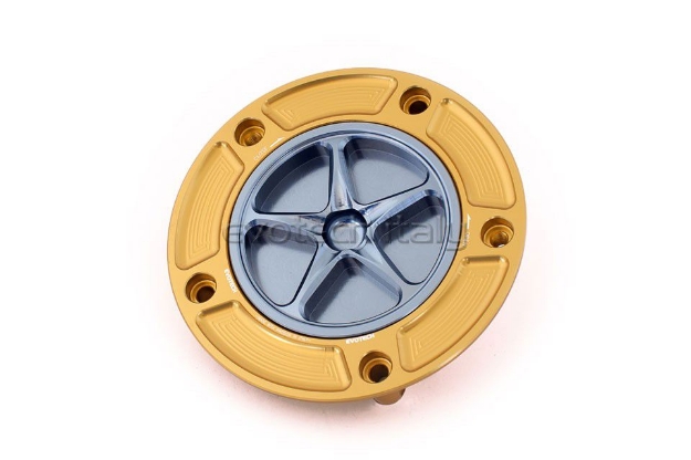Afbeeldingen van Tankdop met schroefdop Evotech Suzuki 5 bouten (SU2) goud/titanium