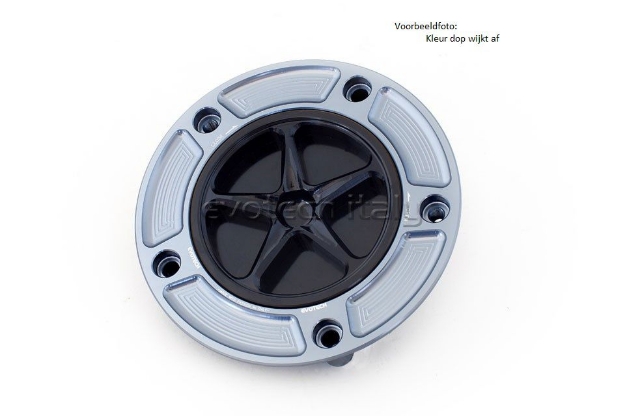 Afbeeldingen van Tankdop met schroefdop Evotech Suzuki 5 bouten (SU2) titanium/matzwart