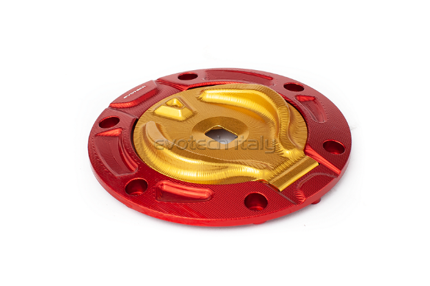 Afbeeldingen van Tankdop met sleutel opening van Evotech voor diverse Ducati en KTM modellen. rood - goud