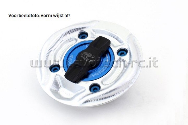 Afbeeldingen van Tankdop met snelsluiter van Evotech voor diverse Aprilia / Ducati / KTM / MV Agusta -zilver/blauw