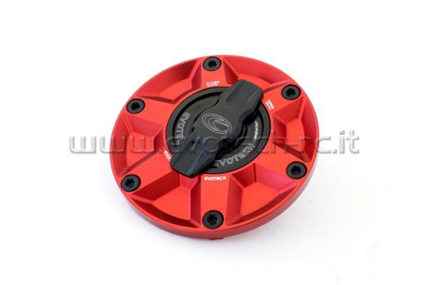 Afbeeldingen van Tankdop met snelsluiter van Evotech voor diverse Aprilia / Triumph / MV Agusta rood/zwart