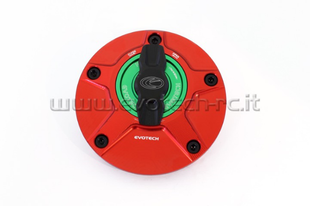 Afbeeldingen van Tankdop met snelsluiter van Evotech voor diverse Yamaha / Ducati / MV Agusta rood/groen