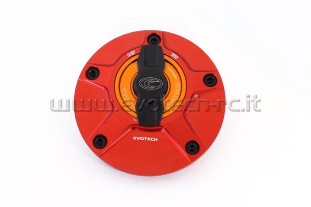 Afbeeldingen van Tankdop met snelsluiter van Evotech voor diverse Yamaha / Ducati / MV Agusta rood/oranje